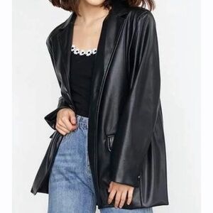 Joie Women's Black Vegan Faux Leather Blazer Jacket Button‎ Front Small
